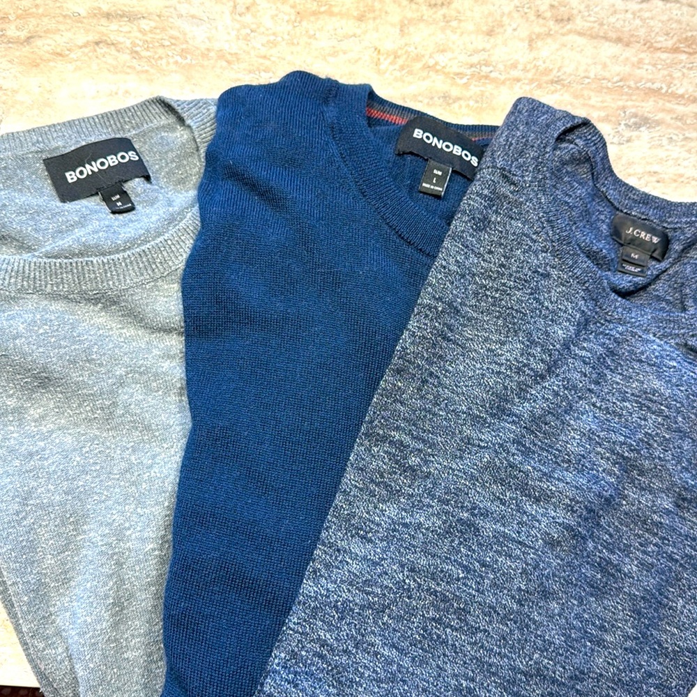 Three men’s sweaters (bonobos and jcrew)